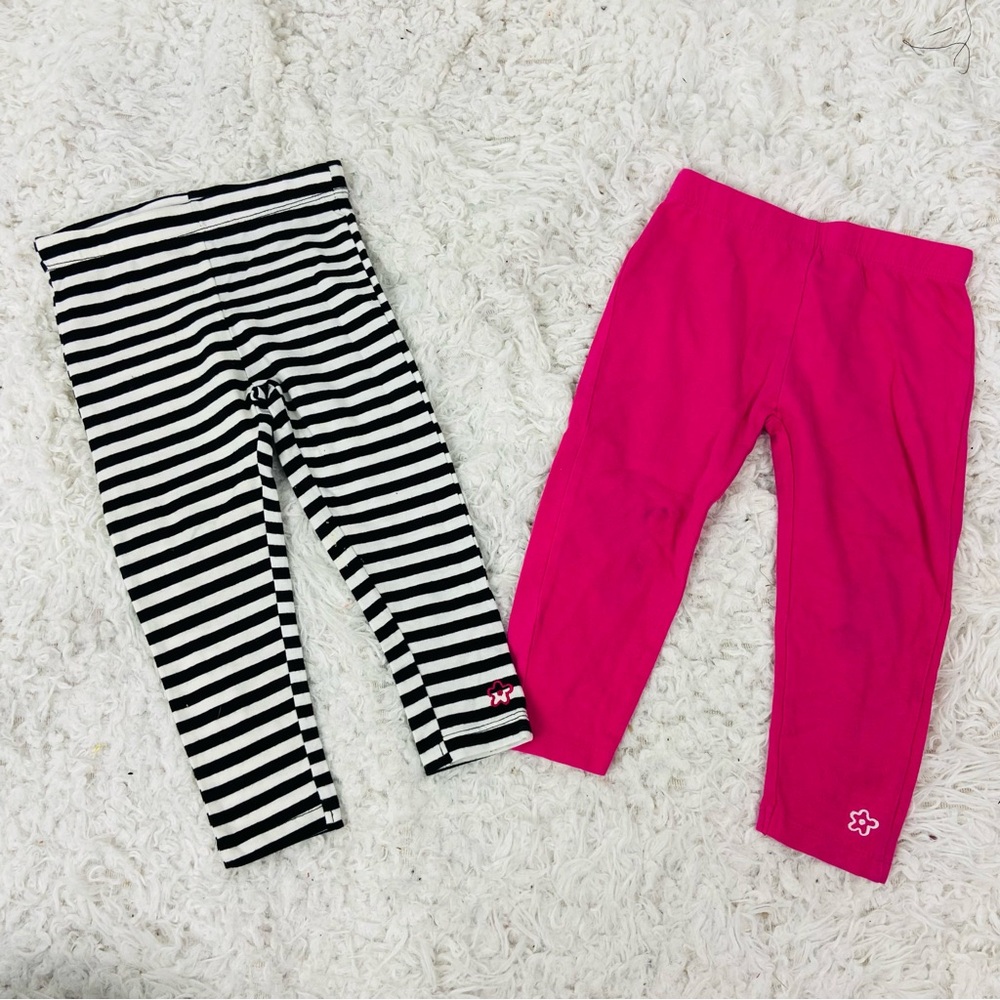 Limited Too Black & White Striped and Pink cotton stretch Leggings set size 2T